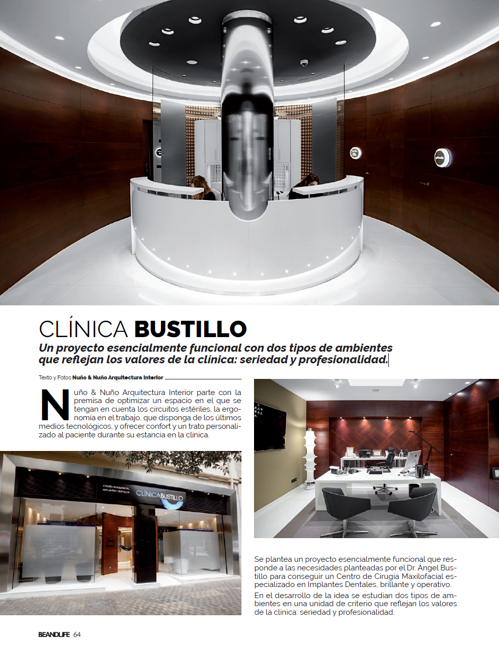 NyN Arquitectura Interior Zaragoza. Revista Beandlife Artículo sobre la Nueva Clínica Dental Bustillo en Pamplona.