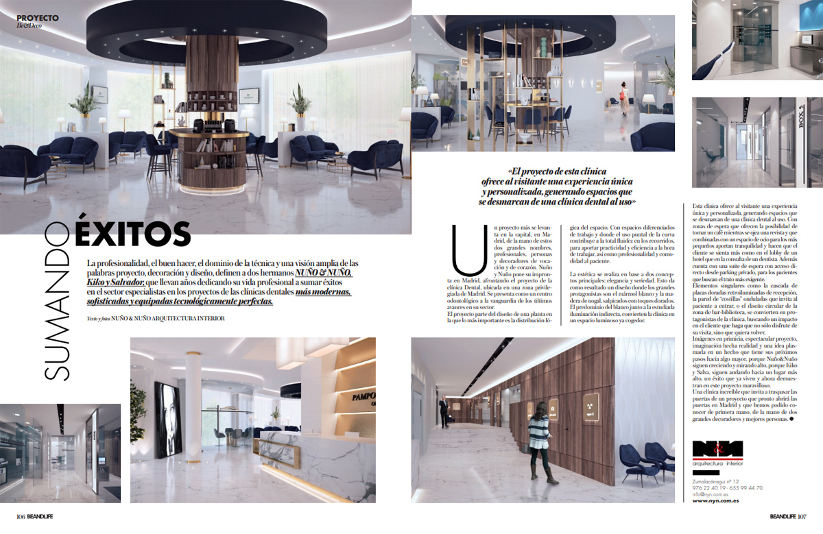 Artículo en la Revista de decoración BE&DECO, sobre la Nueva Clínica Dental Pampols & Brotons de Majadahonda, Madrid.